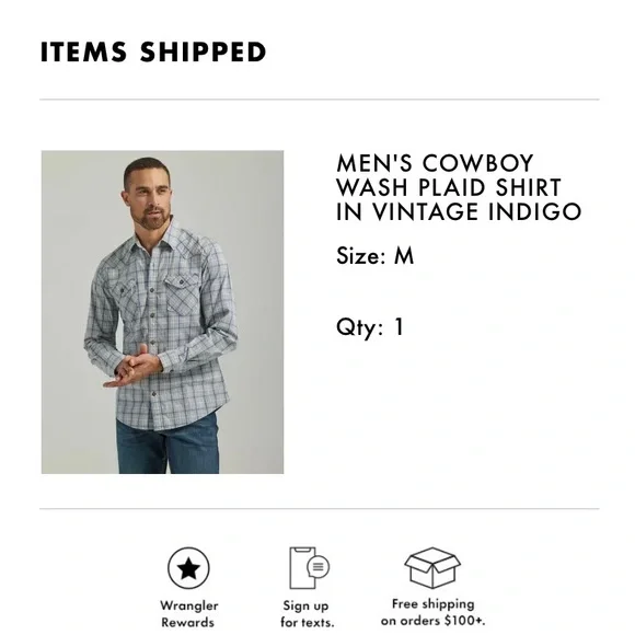 NWT Wrangler Men’s Cowboy Wash Plaid Button Up Vintage Indigo Blue size Medium - Picture 3 of 10